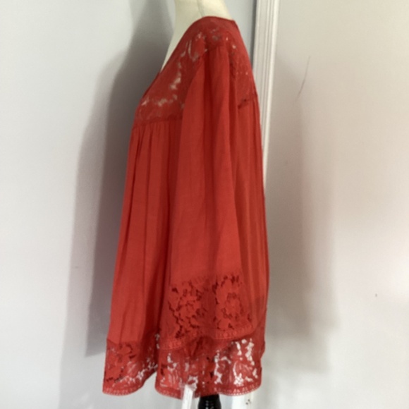 NWT ZAC & RACHEL  PLUS 2X BOHO TRAPEZE SWING TERRACOTTA BLOUSE TUNIC LACE… - Picture 10 of 14